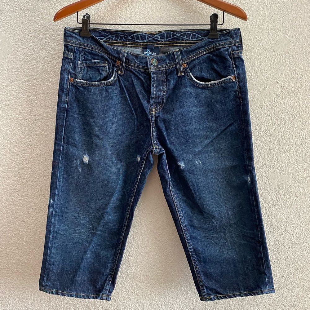 Y2K Genetic Denim Capri Shorts Distressed Dark Wash Krypton Women's Size 28